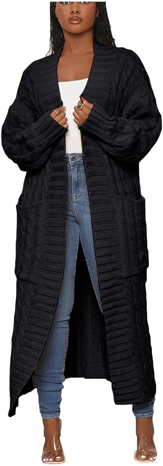 Women's Fall Winter Casual Trendy Loose Long Sleeve Solid Knit Sweater Jacket