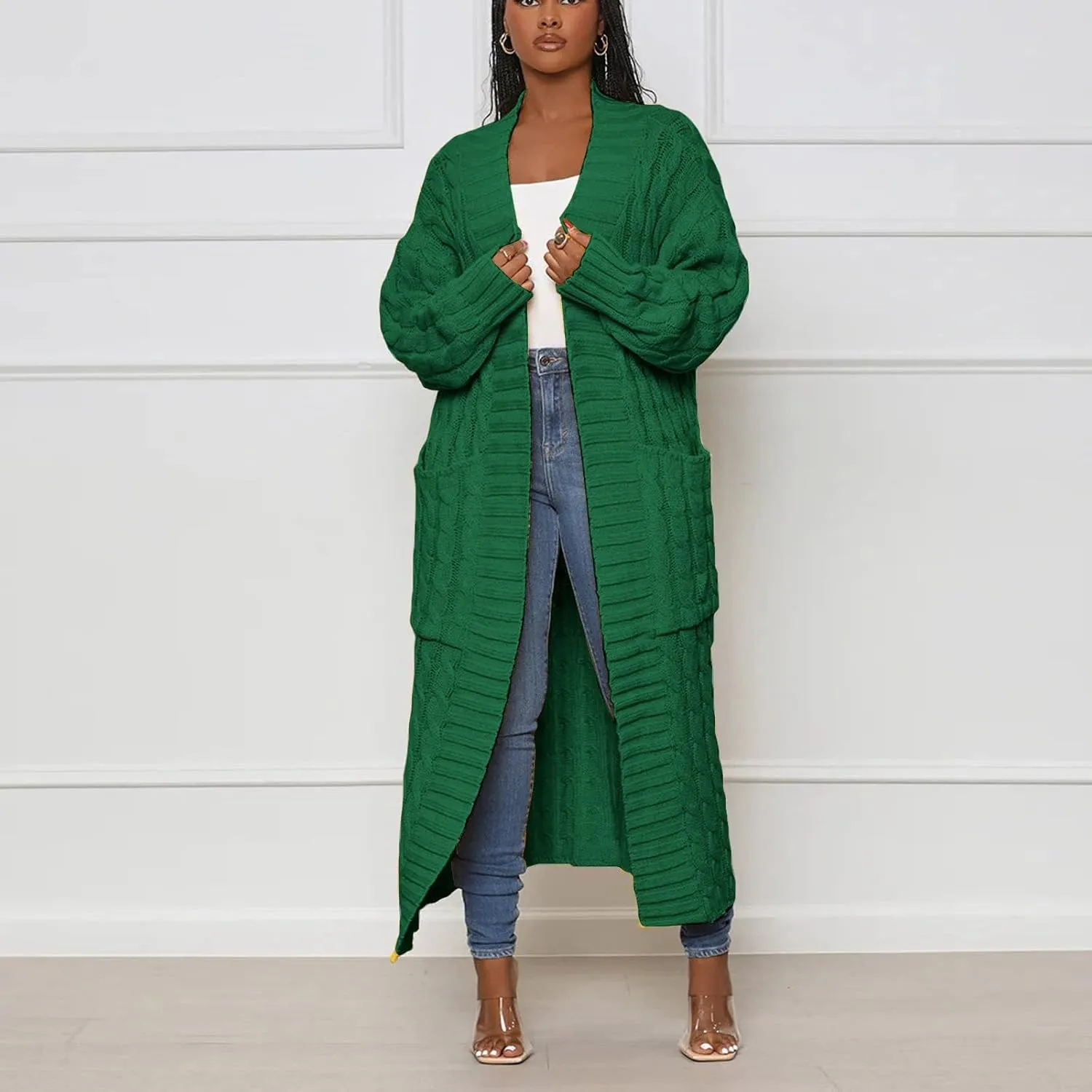 Women's Fall Winter Casual Trendy Loose Long Sleeve Solid Knit Sweater Jacket