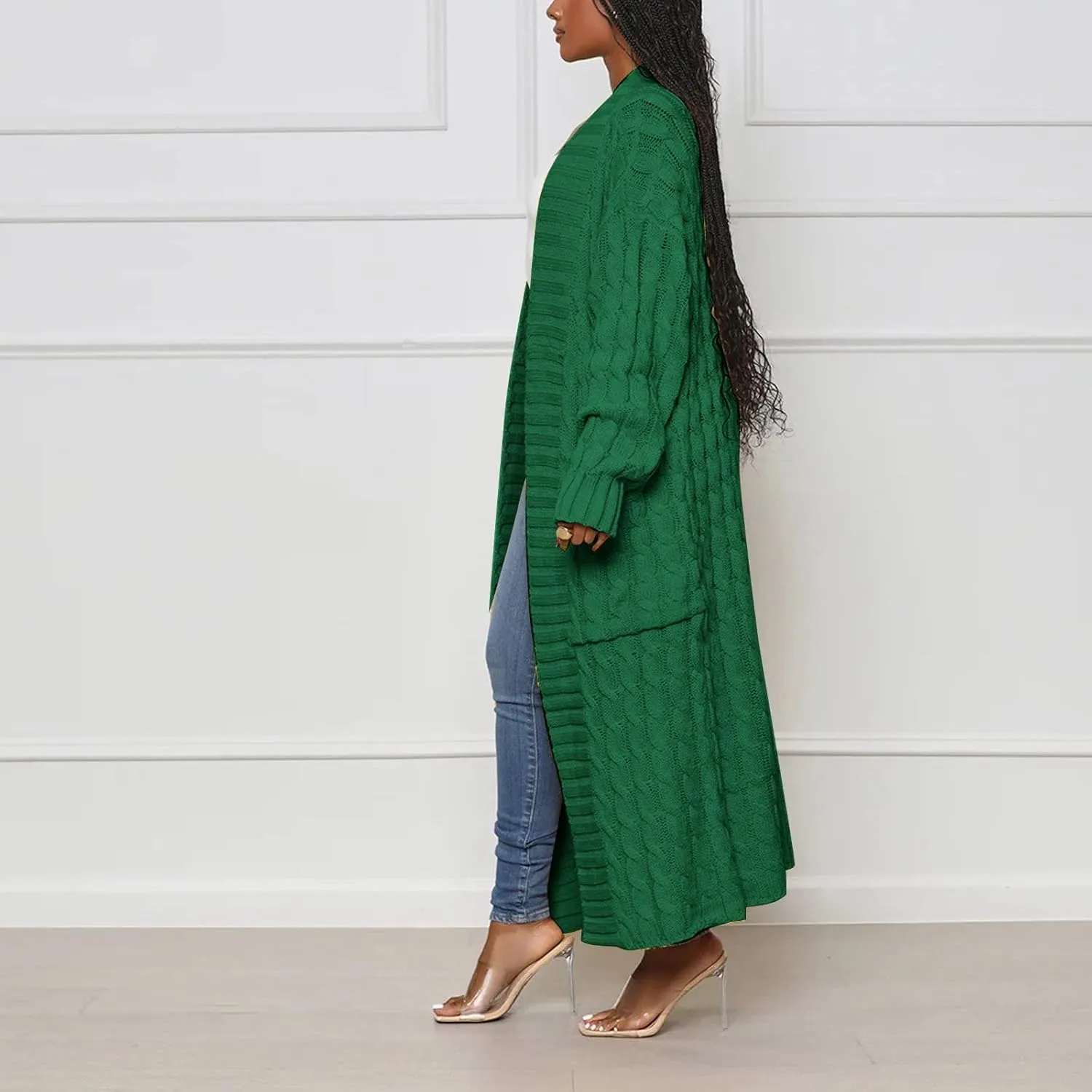 Women's Fall Winter Casual Trendy Loose Long Sleeve Solid Knit Sweater Jacket