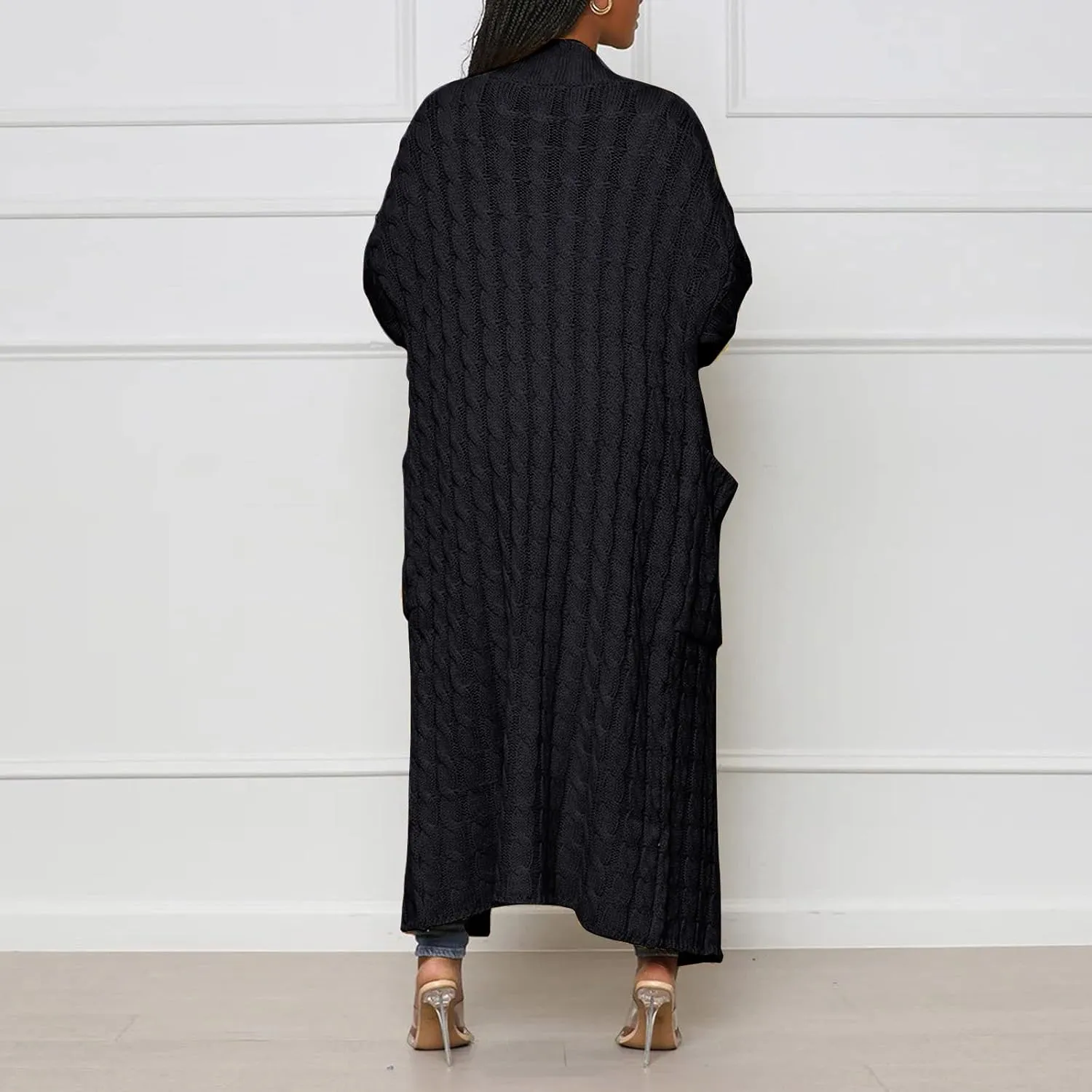 Women's Fall Winter Casual Trendy Loose Long Sleeve Solid Knit Sweater Jacket