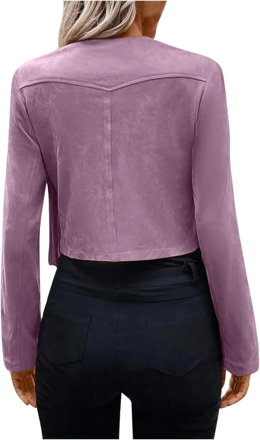 Women's Fringe Faux Suede Leather Jackets Casual Fashion Tassel Motorcycle Cropped Coats Long Sleeve Collarless Jacket