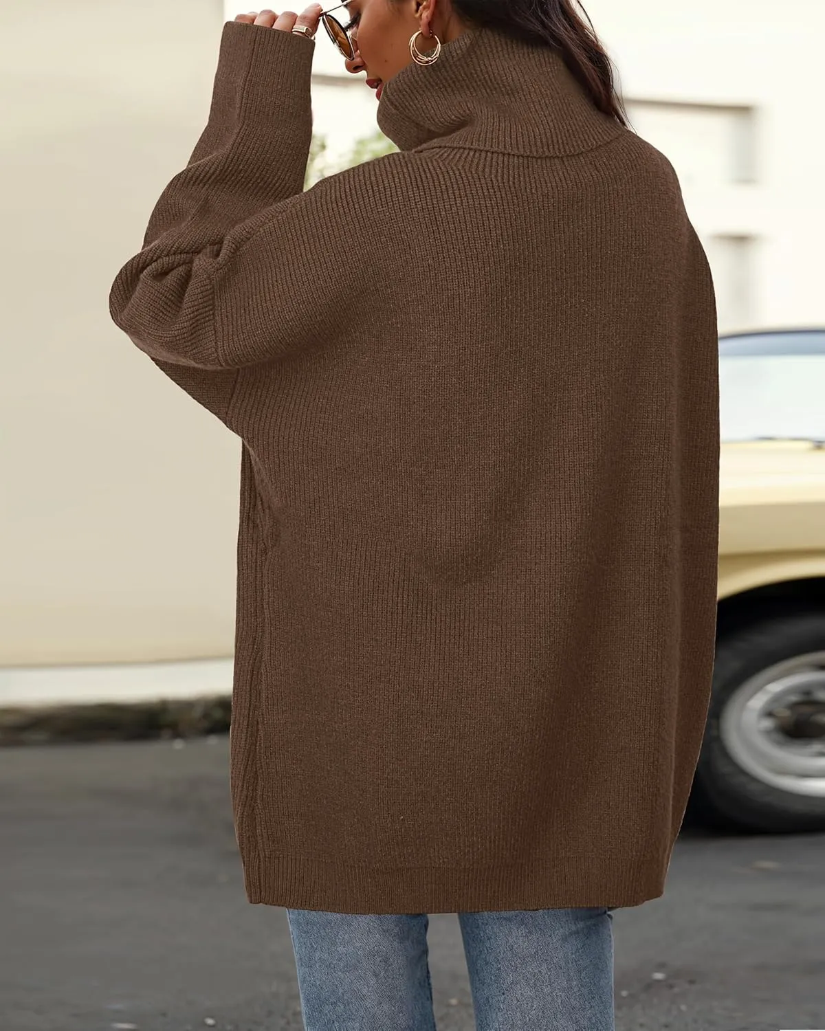 Womens Oversized Turtleneck Sweaters Batwing Long Sleeve Casual Baggy Knit Pullover Tunic Sweater 2024 Fall Outfits