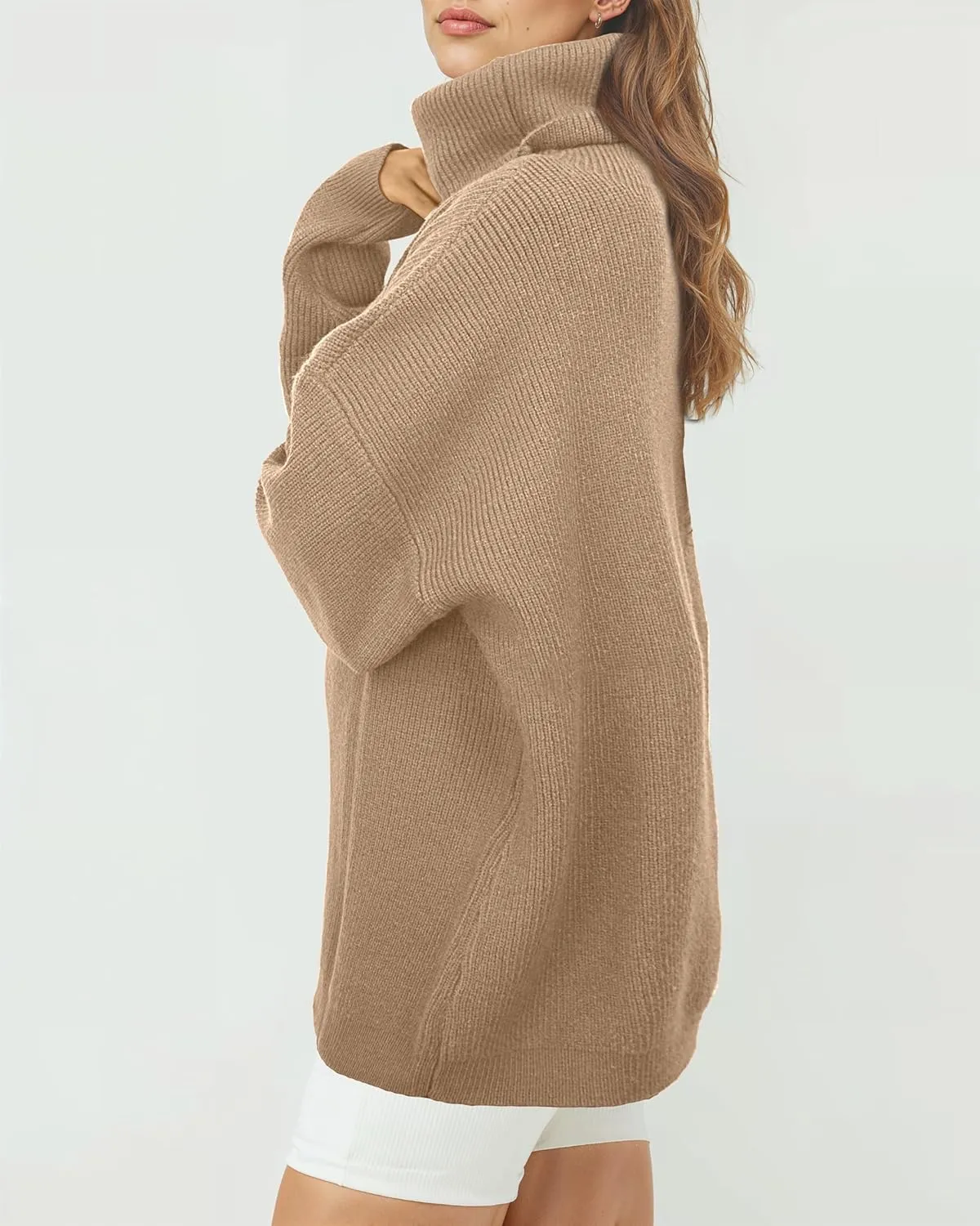 Womens Oversized Turtleneck Sweaters Batwing Long Sleeve Casual Baggy Knit Pullover Tunic Sweater 2024 Fall Outfits