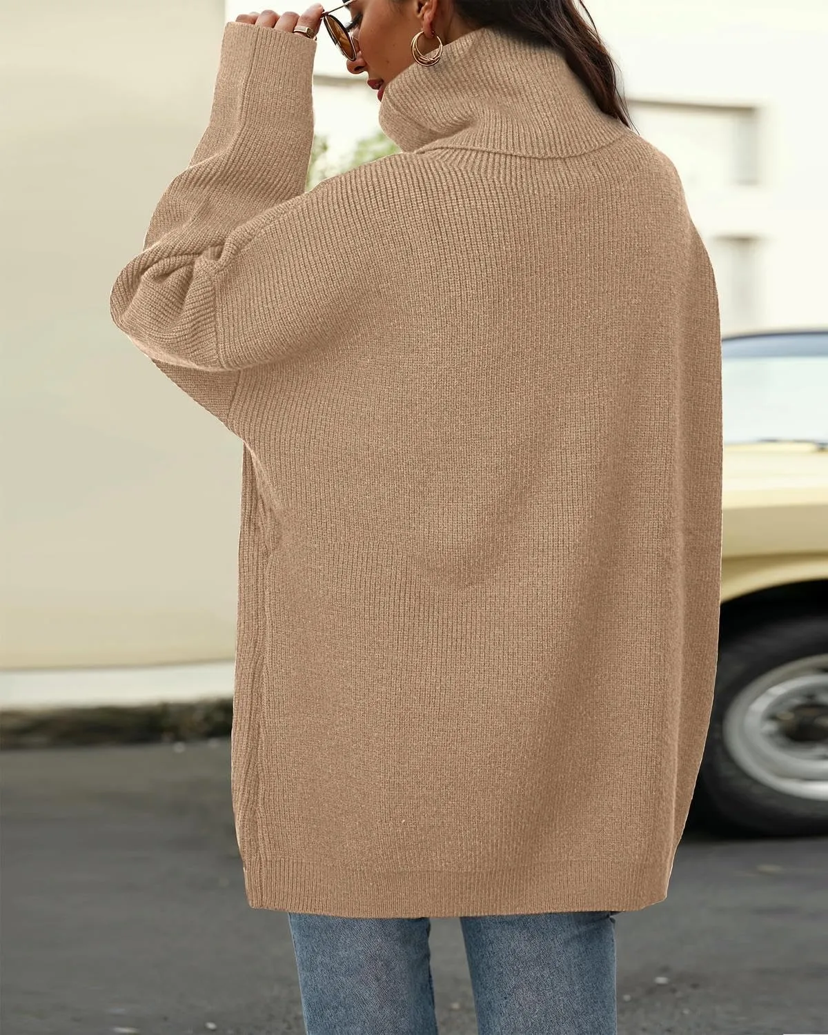 Womens Oversized Turtleneck Sweaters Batwing Long Sleeve Casual Baggy Knit Pullover Tunic Sweater 2024 Fall Outfits