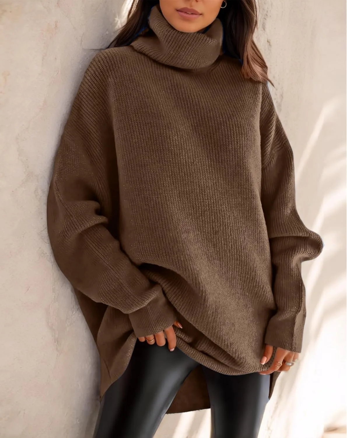 Womens Oversized Turtleneck Sweaters Batwing Long Sleeve Casual Baggy Knit Pullover Tunic Sweater 2024 Fall Outfits