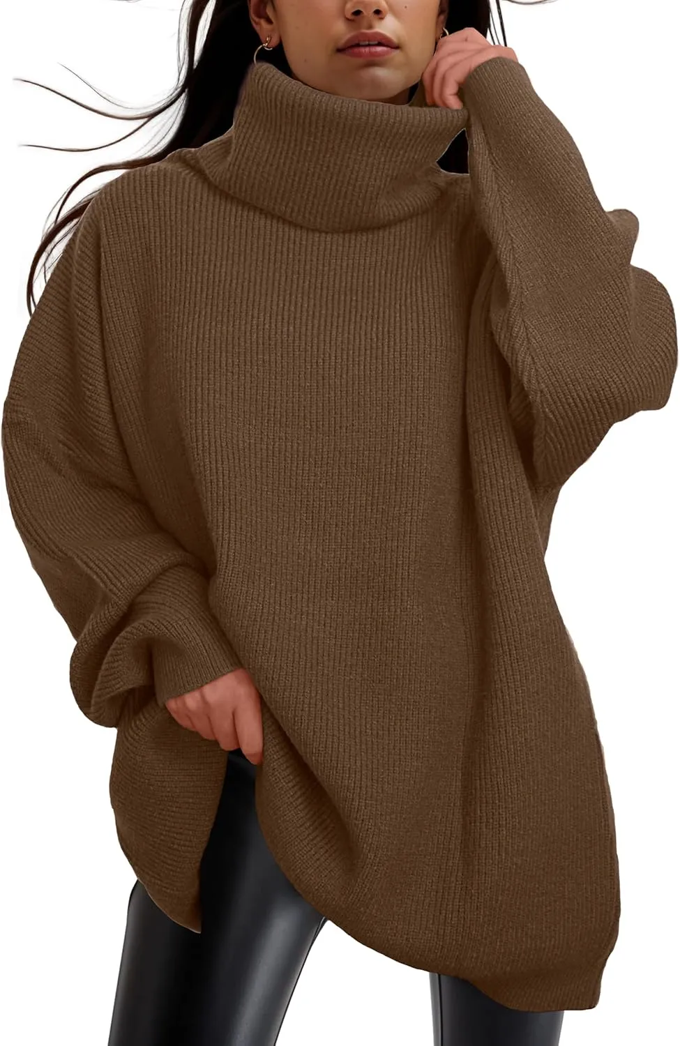 Womens Oversized Turtleneck Sweaters Batwing Long Sleeve Casual Baggy Knit Pullover Tunic Sweater 2024 Fall Outfits