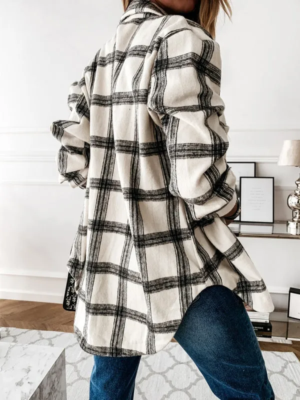 Women's Plaid Casual Brushed Wool Cardigan Jacket