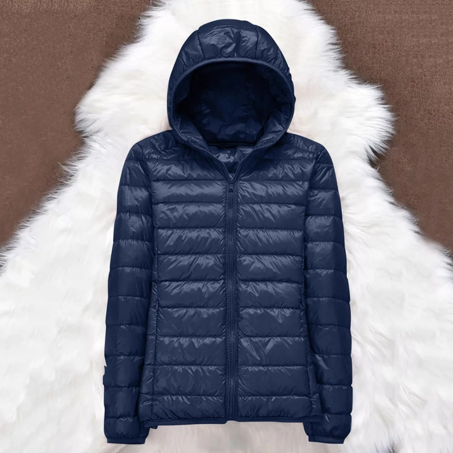 Womens Puffer Jacket Packable Winter Down Jacket Lightweight Slim Fit Hooded Jacket Short Down Coat Warm Long Coat