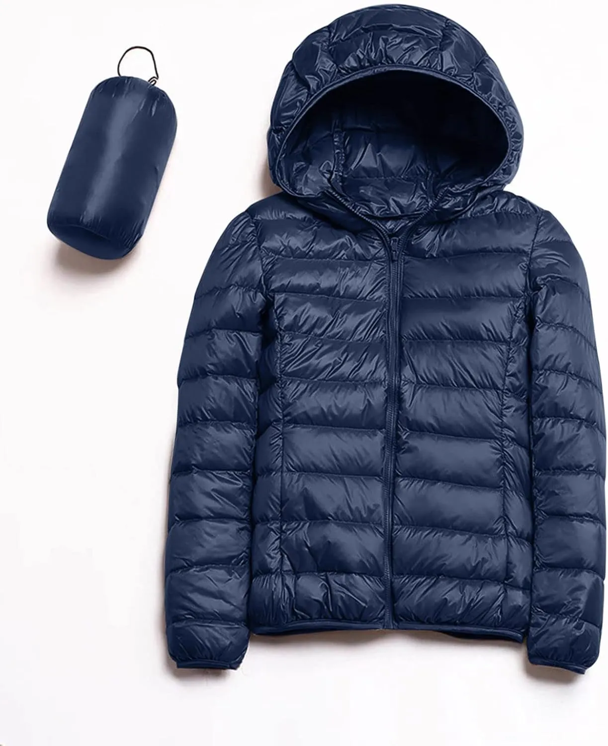Womens Puffer Jacket Packable Winter Down Jacket Lightweight Slim Fit Hooded Jacket Short Down Coat Warm Long Coat