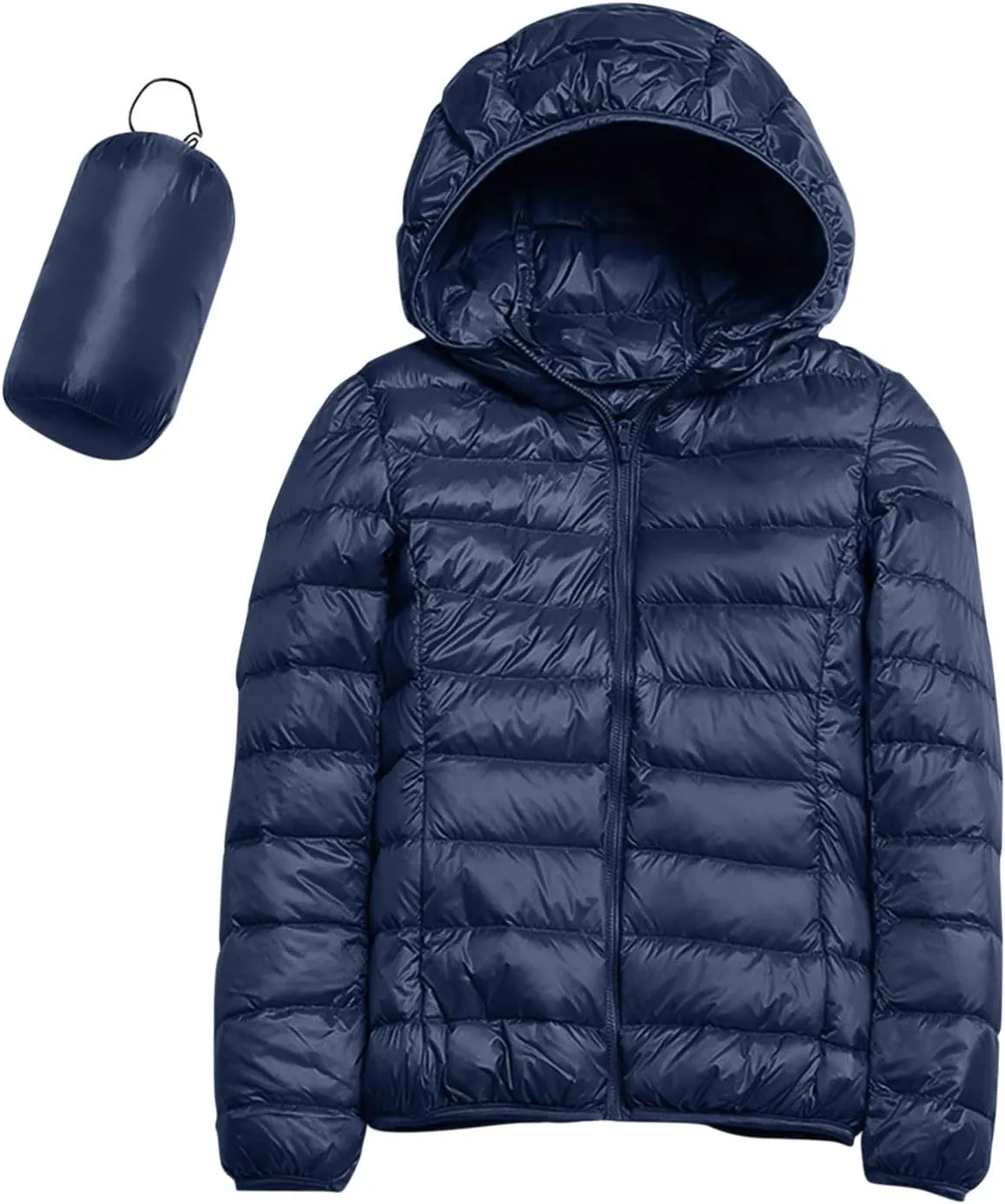 Womens Puffer Jacket Packable Winter Down Jacket Lightweight Slim Fit Hooded Jacket Short Down Coat Warm Long Coat