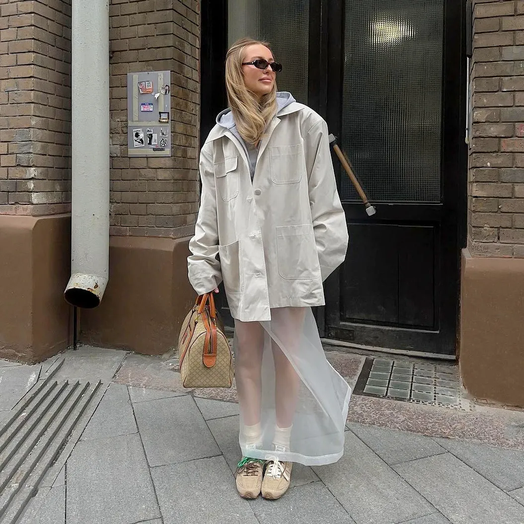 Women’s Sheer White Mesh High-Waisted Loose Straight Skirt