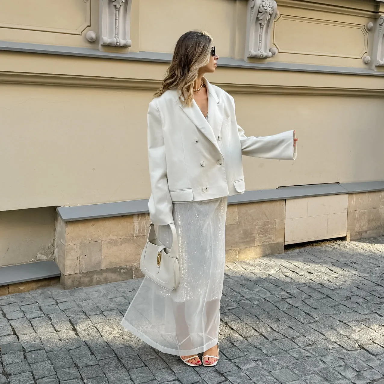 Women’s Sheer White Mesh High-Waisted Loose Straight Skirt