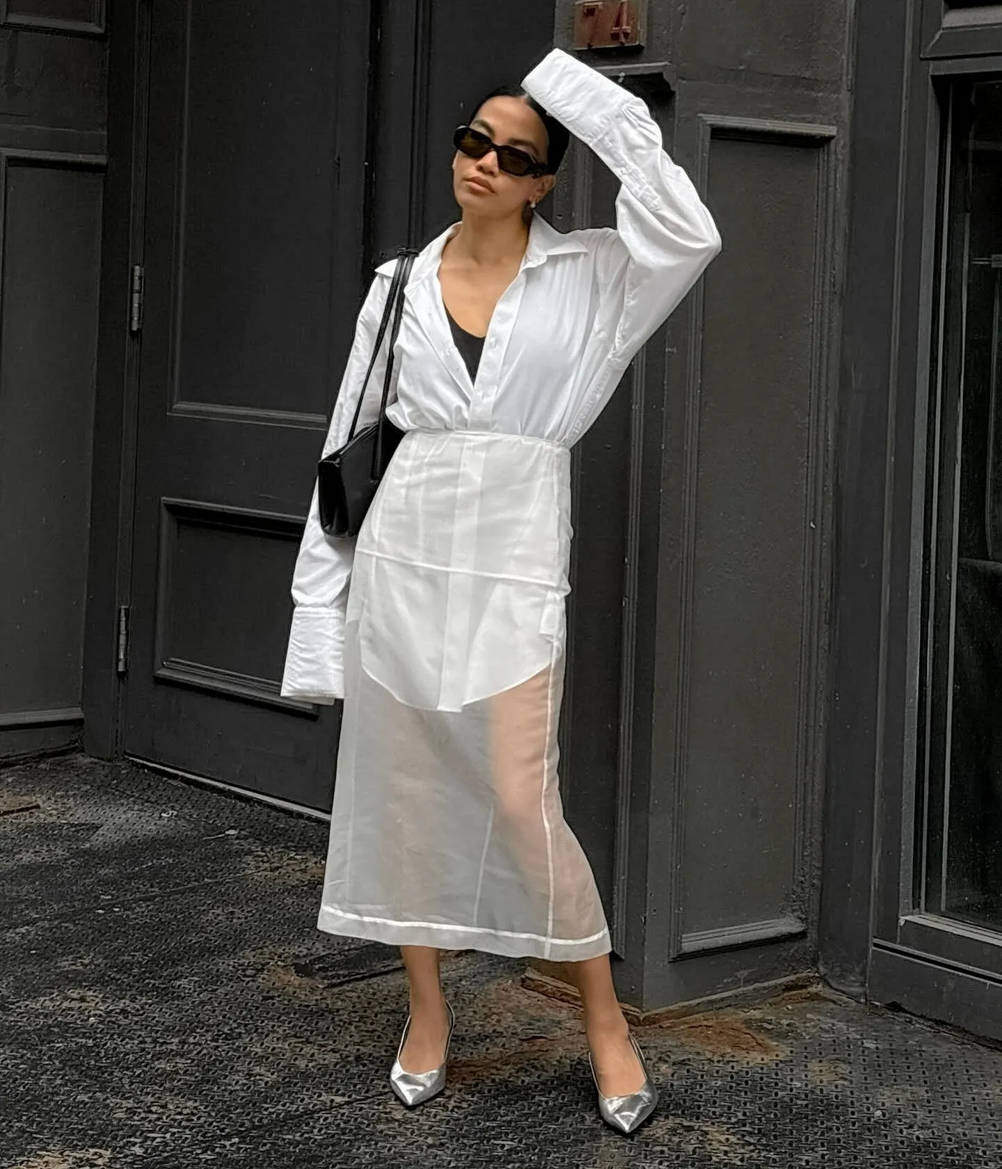 Women’s Sheer White Mesh High-Waisted Loose Straight Skirt