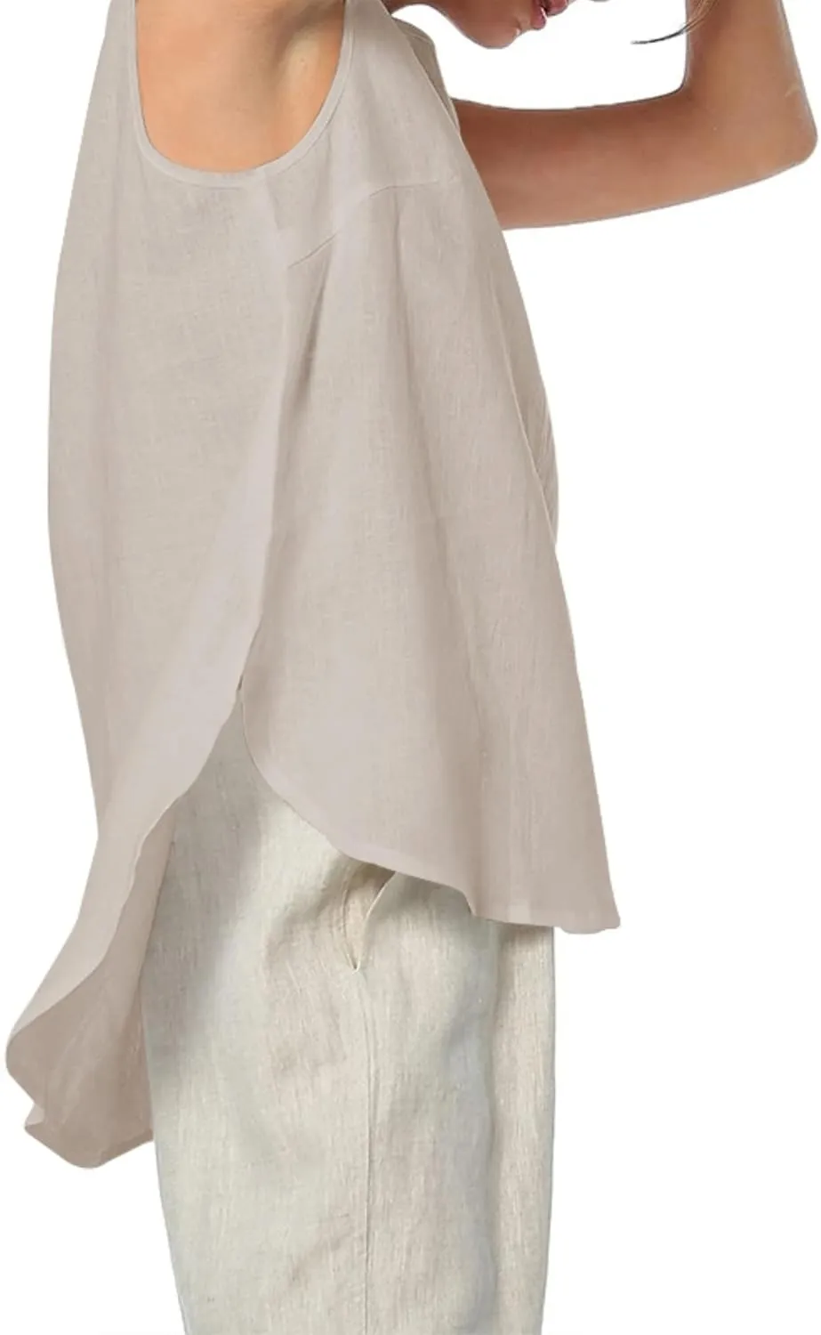 Womens Summer Casual Natural Linen Sleeveless Tank Tops Basic Lightweight Crewneck Blouse Shirts Layering Tee