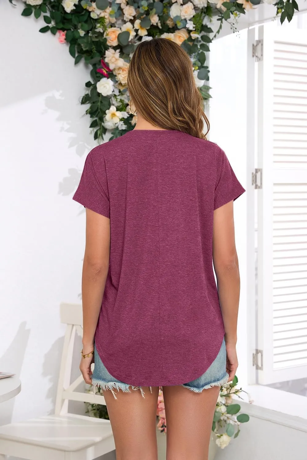 Womens Summer Short Sleeve Tops High Low Loose Casual Basic T-Shirt