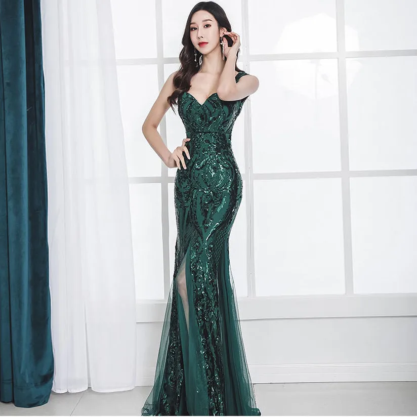 Women's Toast Bridal Fishtail Long Sleeveless Sequin Sling Dress