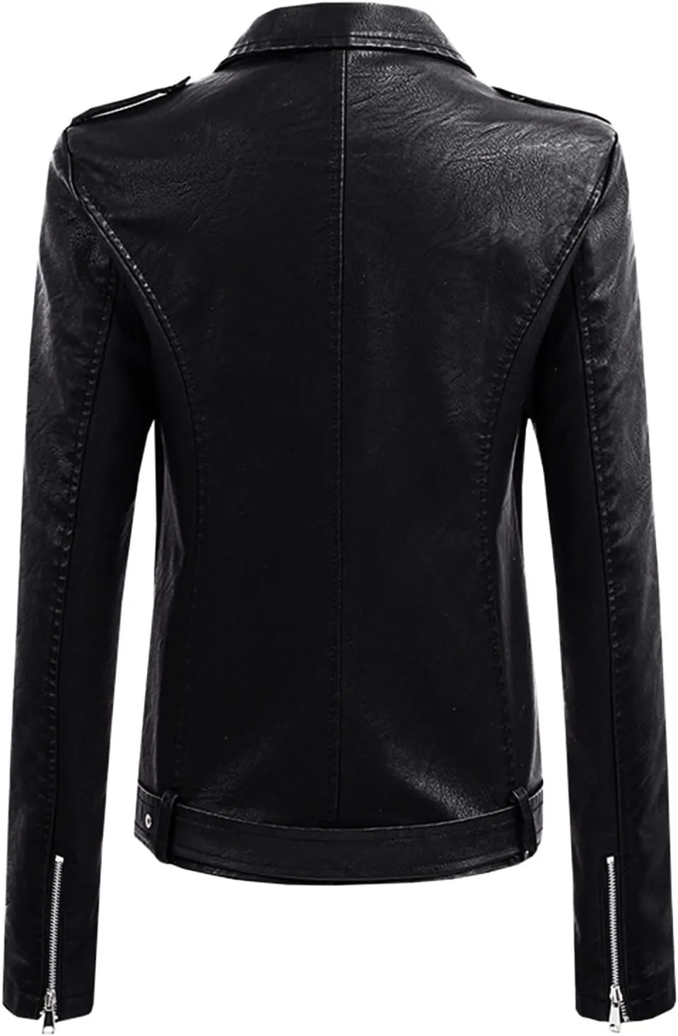 ZYXTIM Women's Classic Vintage Faux Leather Motorcycle Jacket Stylish Notched Collar Oblique Zipper Shacket Jacket